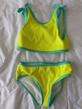 Cat & Jack Neon Yellow and Teal Ribbed Girls' Bikini Set
